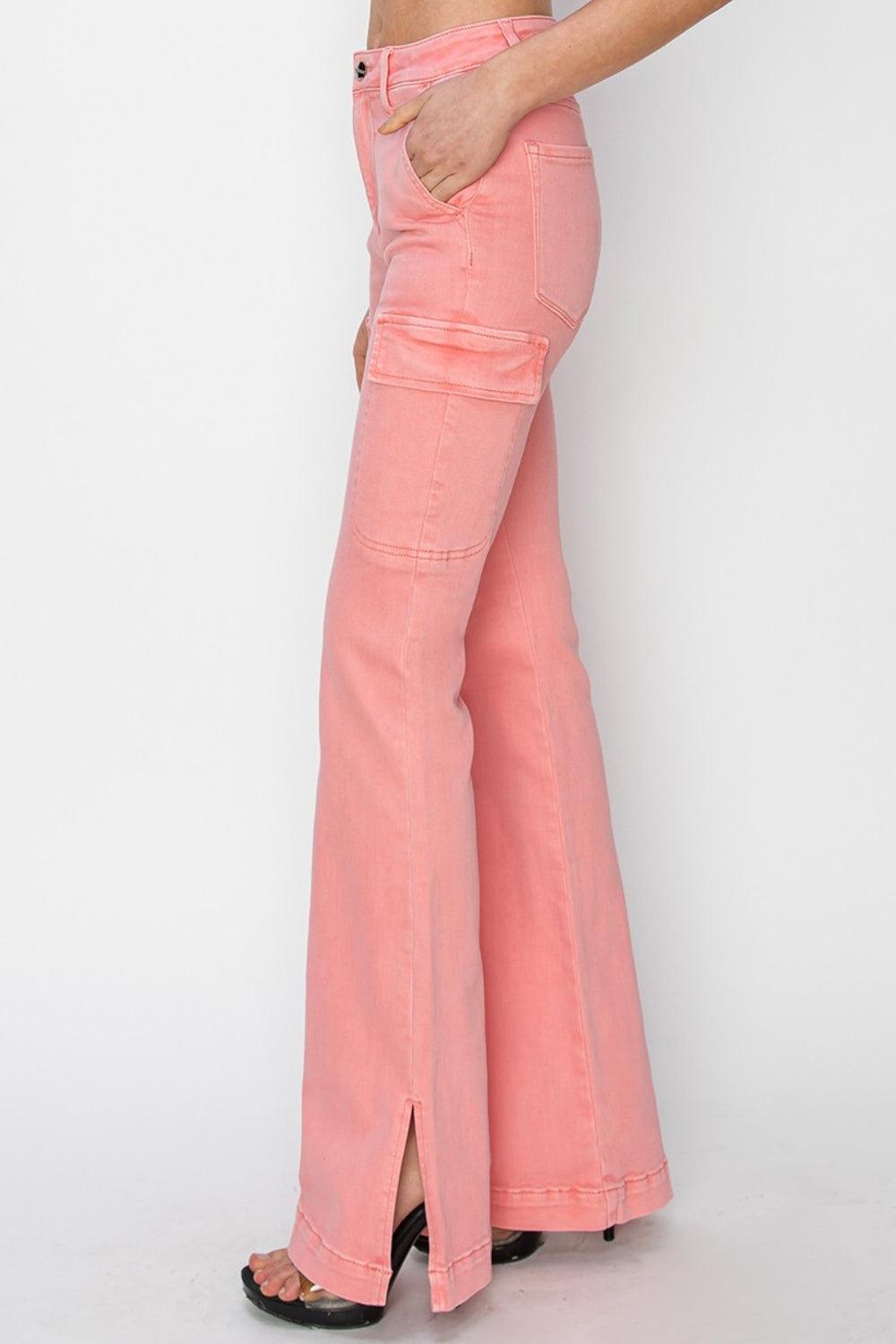 RISEN Full Size High Rise Side Slit Cargo Bootcut Jeans-2