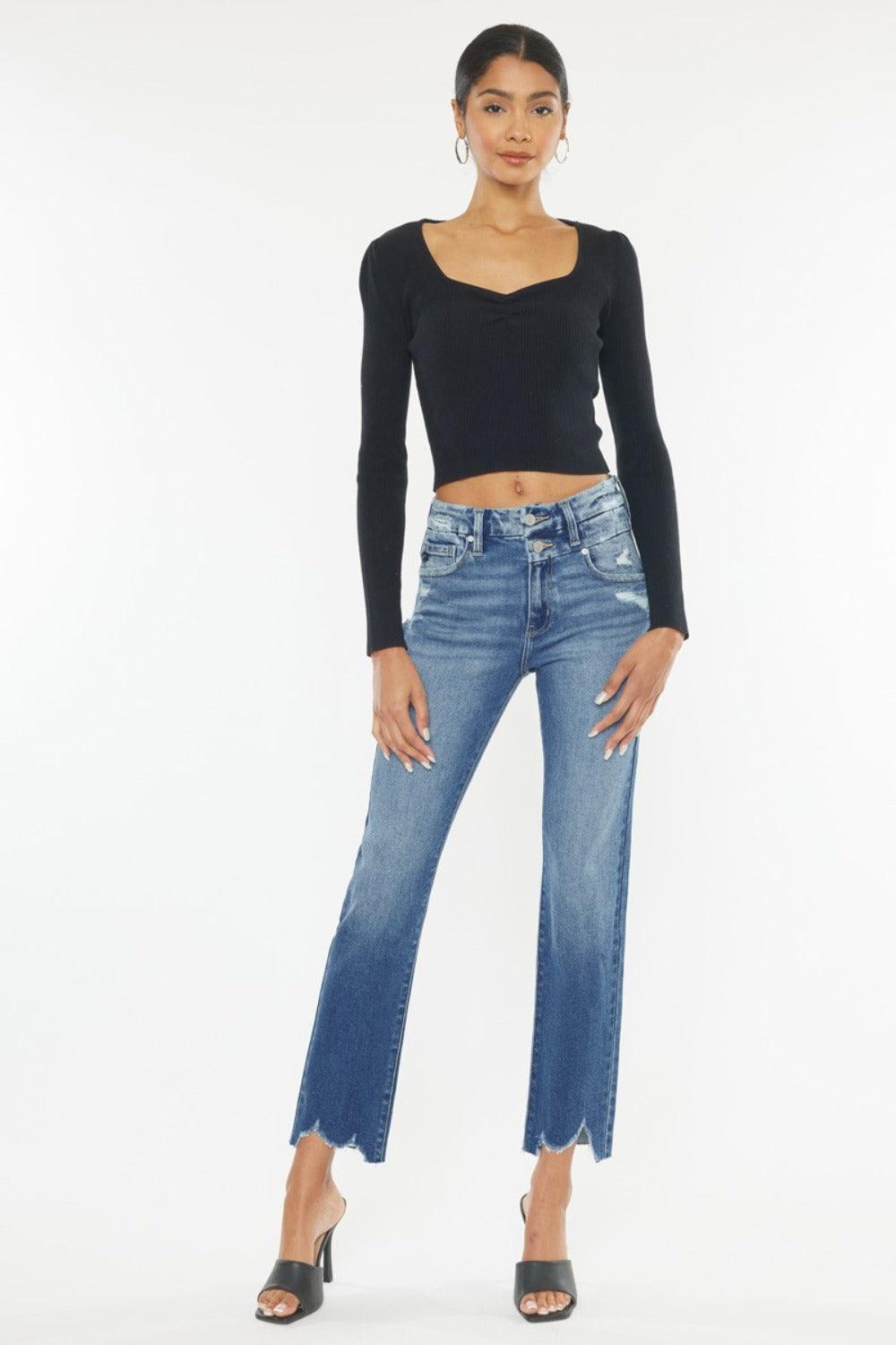 Kancan High Rise Wide Waistband Slim Straight Jeans-3