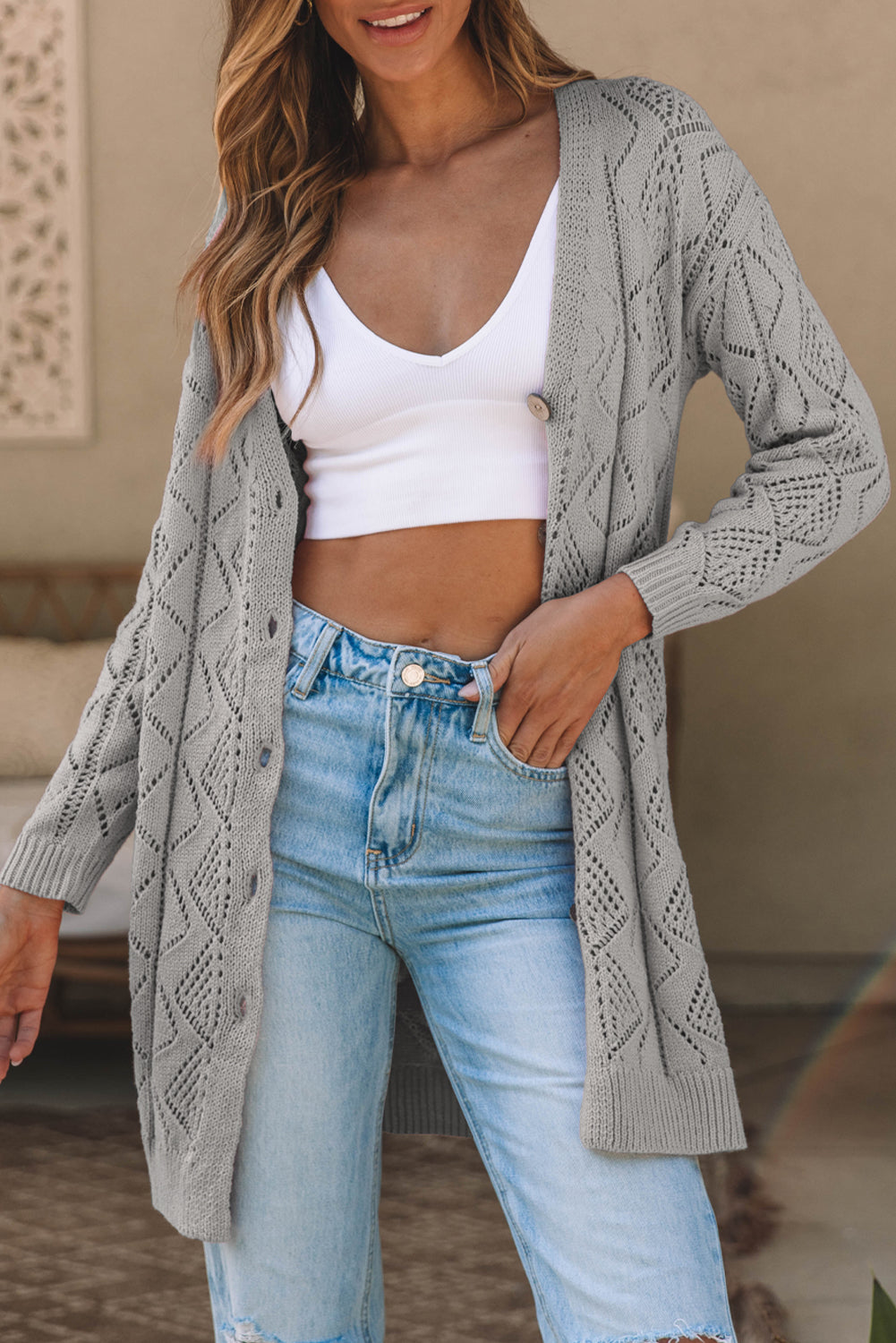 Hollow-out Openwork Knit Cardigan