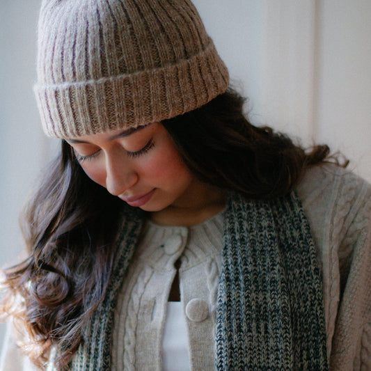 Ribbed Alpaca Beanie in Oat Beige