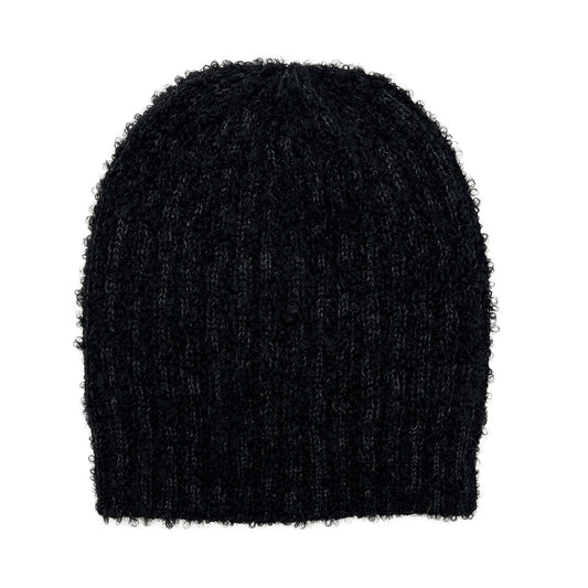 Plush Alpaca Beanie Hat in Black