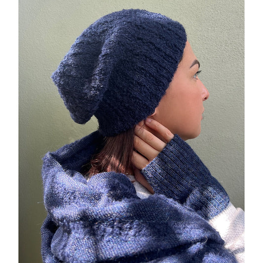 Plush Alpaca Beanie Hat in Navy