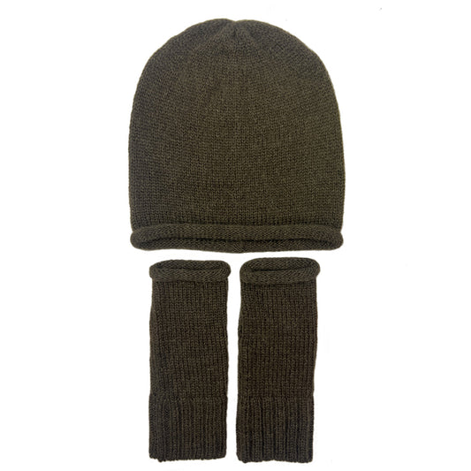 Army Green Essential Knit Alpaca Gloves-1