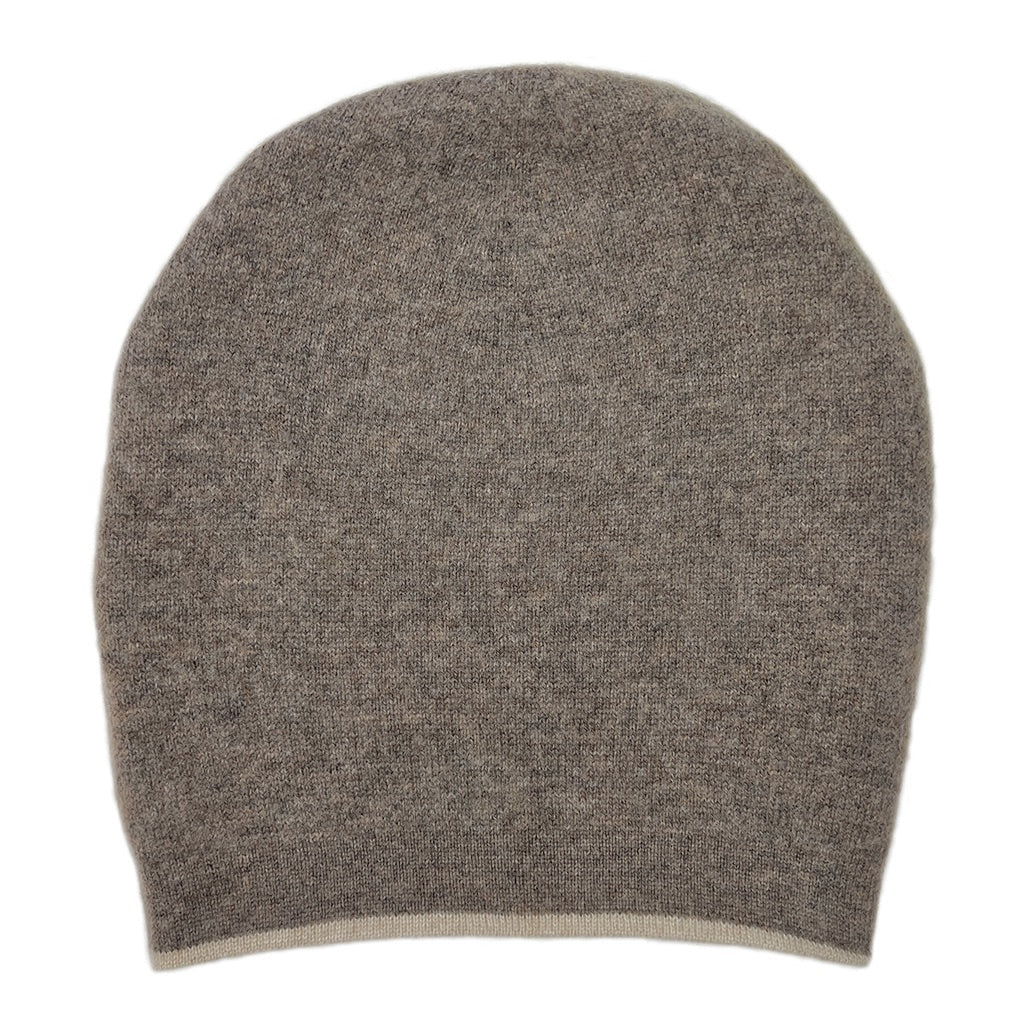 Reversible Cashmere Beanie in Coffee + Cream