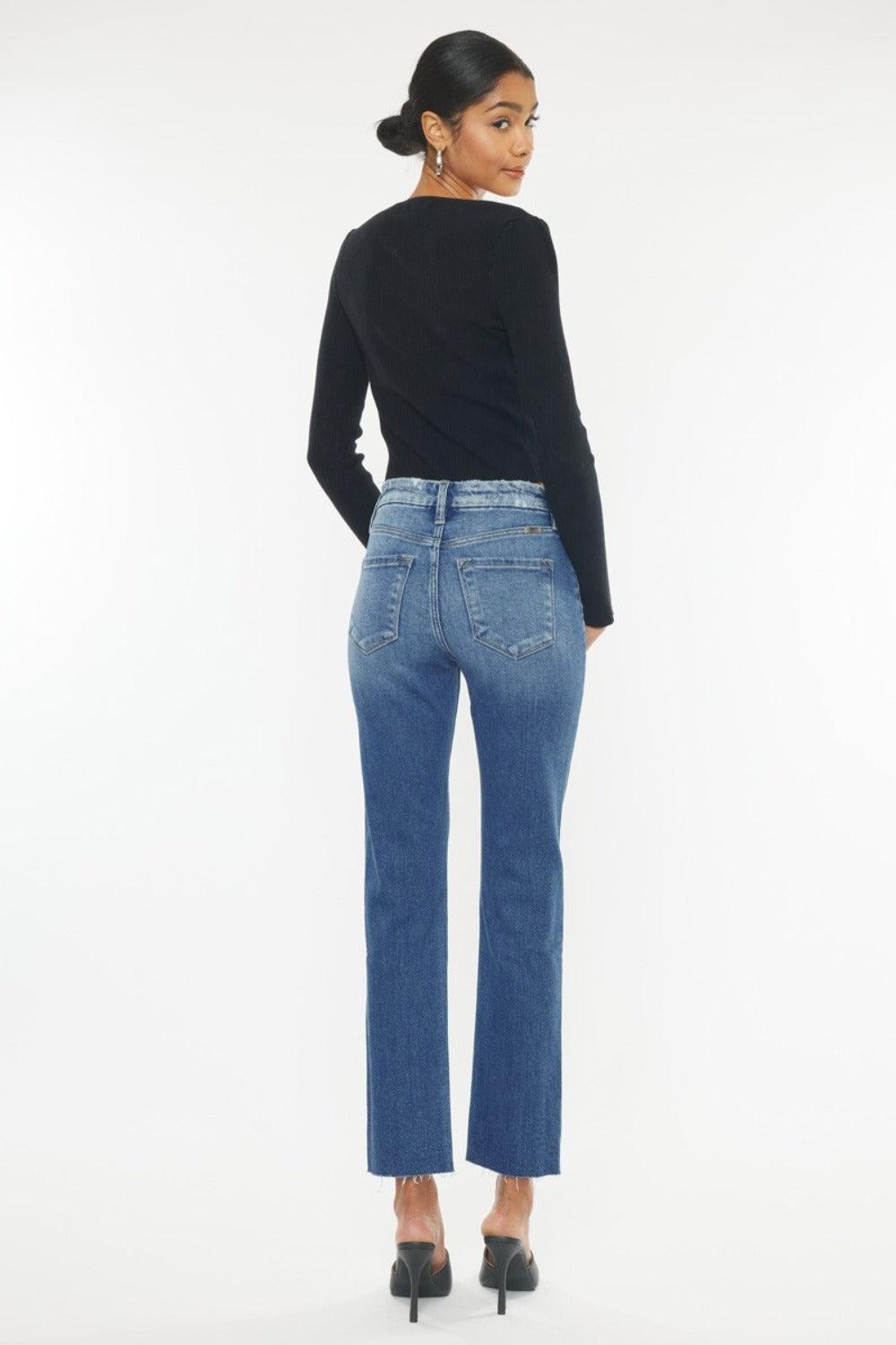 Kancan High Rise Wide Waistband Slim Straight Jeans-1