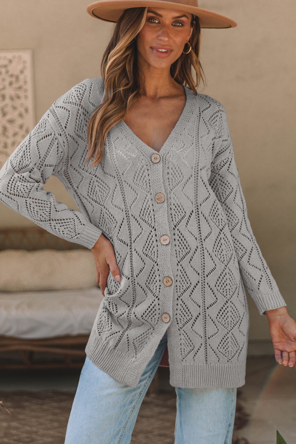 Hollow-out Openwork Knit Cardigan