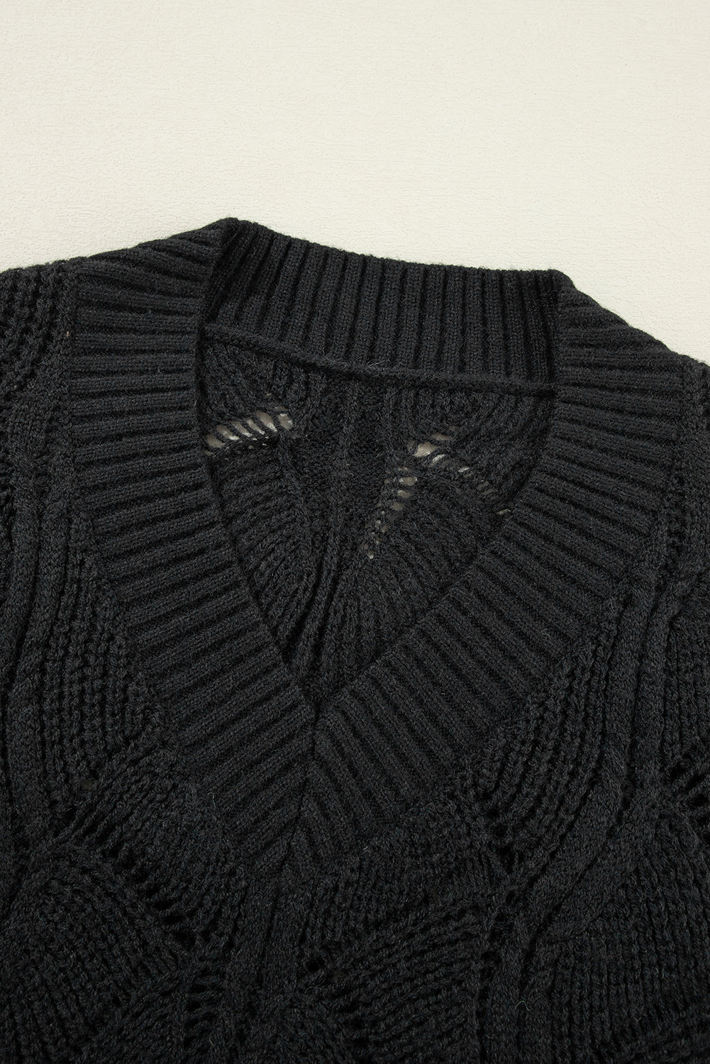 Hollowed Out Knit Drop Shoulder Sweater