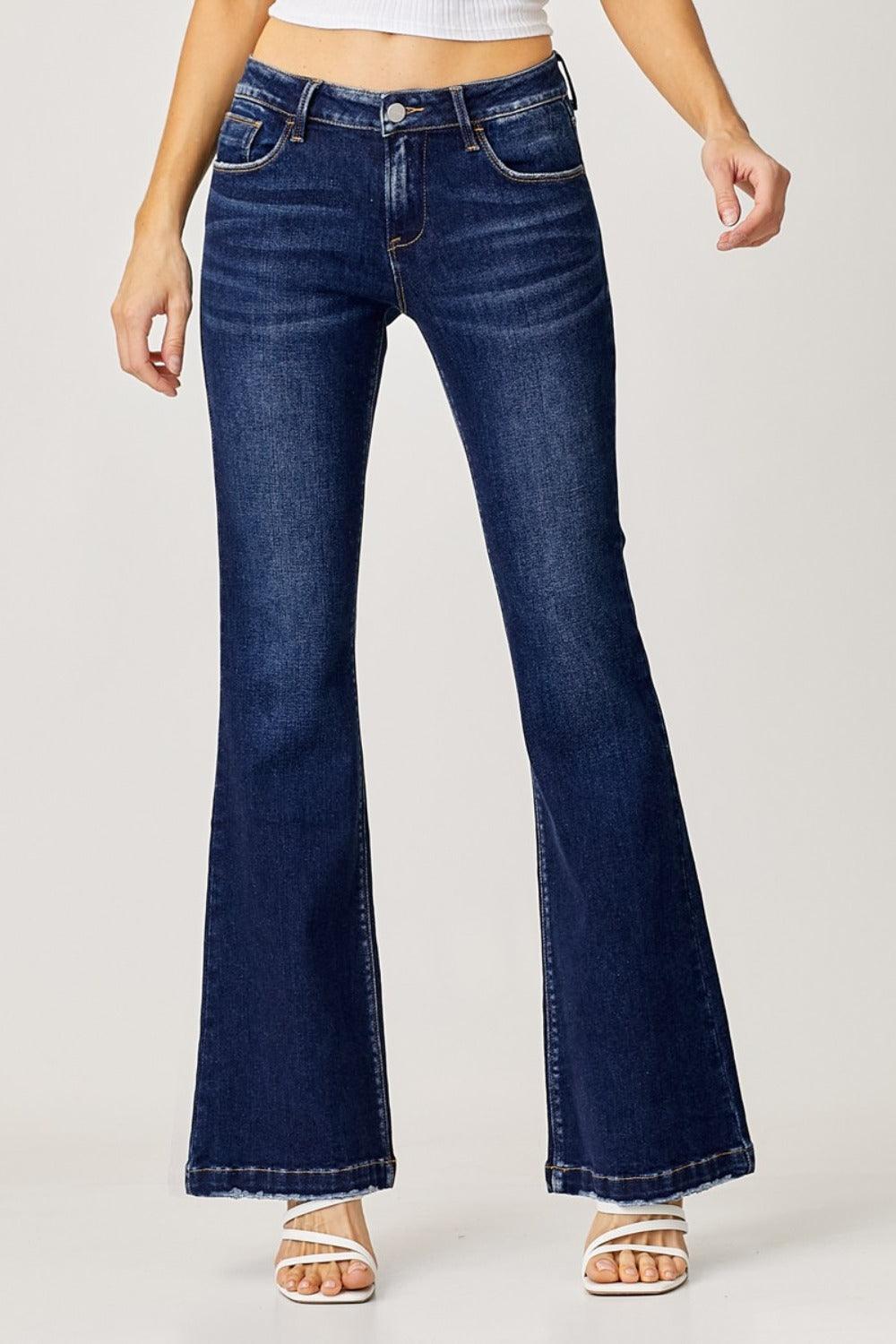 RISEN Full Size Low Rise Flare Jeans-3