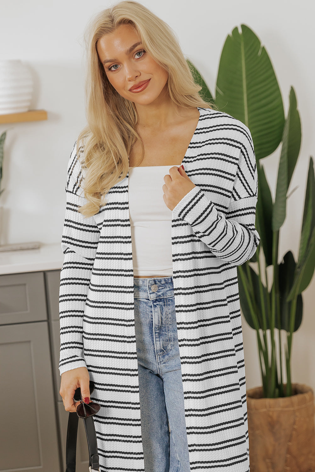 Striped Waffle Weave Duster Cardigan