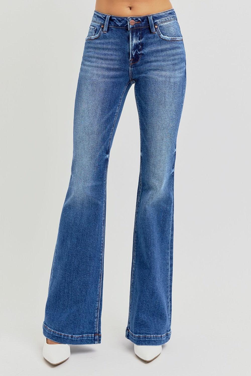 RISEN Full Size Low Rise Flare Jeans with Pockets-4
