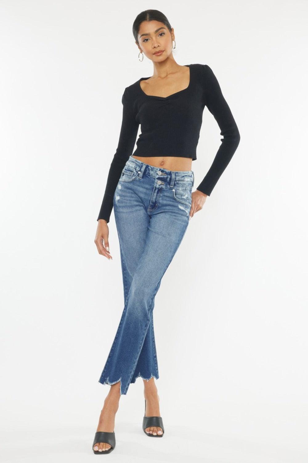 Kancan High Rise Wide Waistband Slim Straight Jeans-2