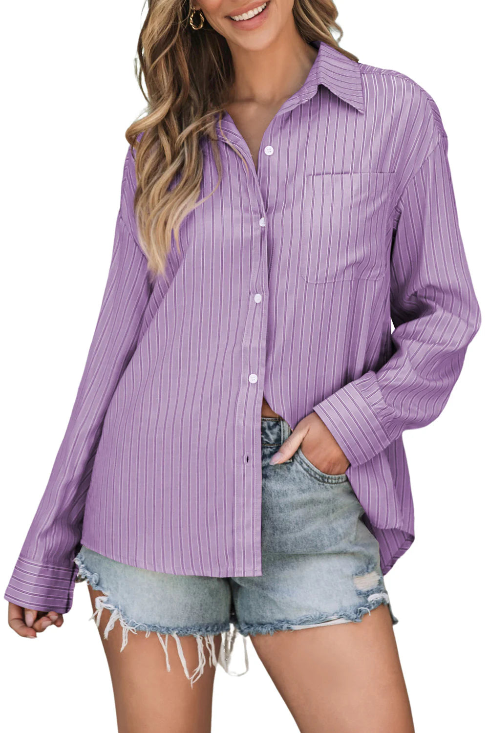 Striped Button Down Long Sleeve Shirt in multiple colors