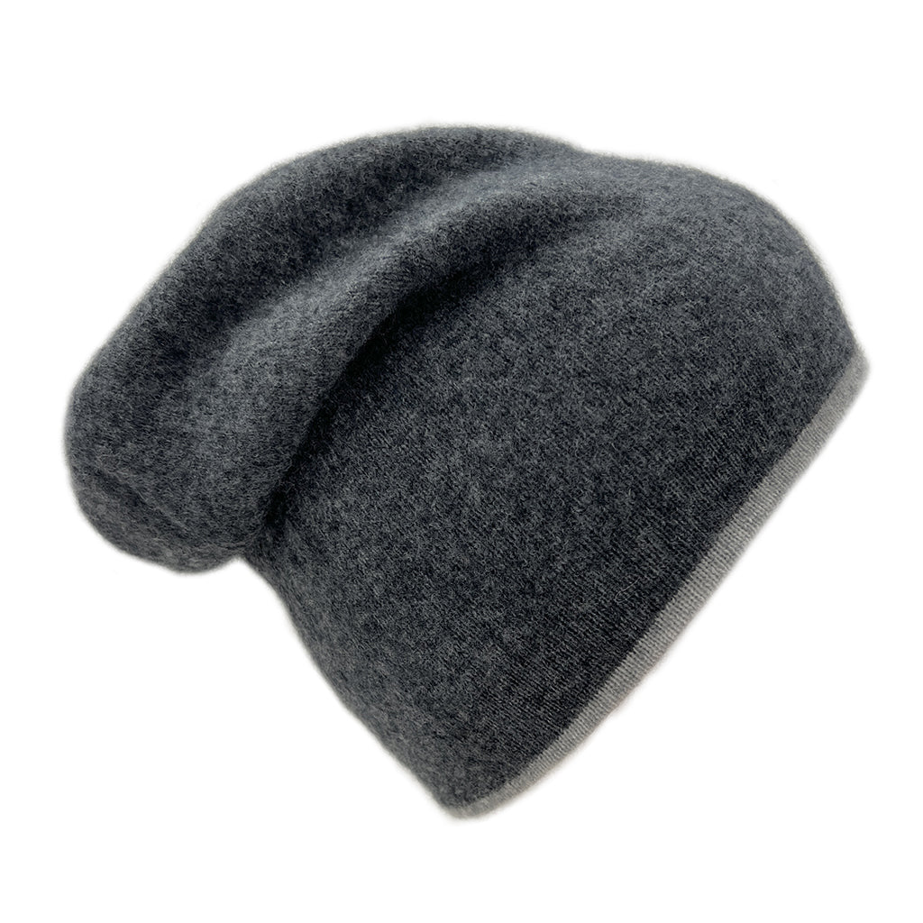 Reversible Cashmere Beanie in Charcoal + Ash