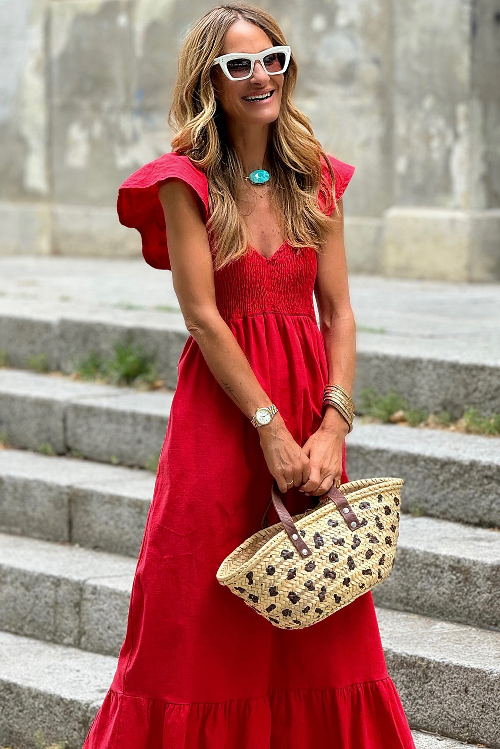Flutter Sleeve Smocked Maxi Dress
