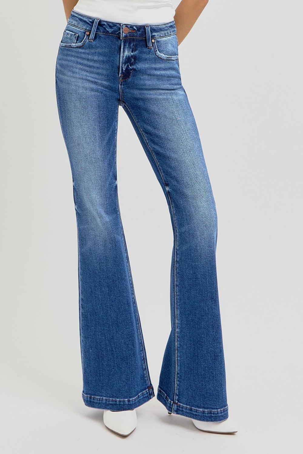 RISEN Full Size Low Rise Flare Jeans with Pockets-3