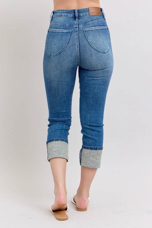 The Naomi Jean - Skinny Cuff Capris Jeans by Judy Blue