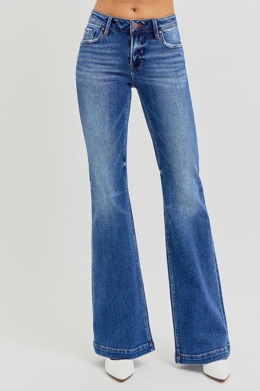 RISEN Full Size Low Rise Flare Jeans with Pockets-0