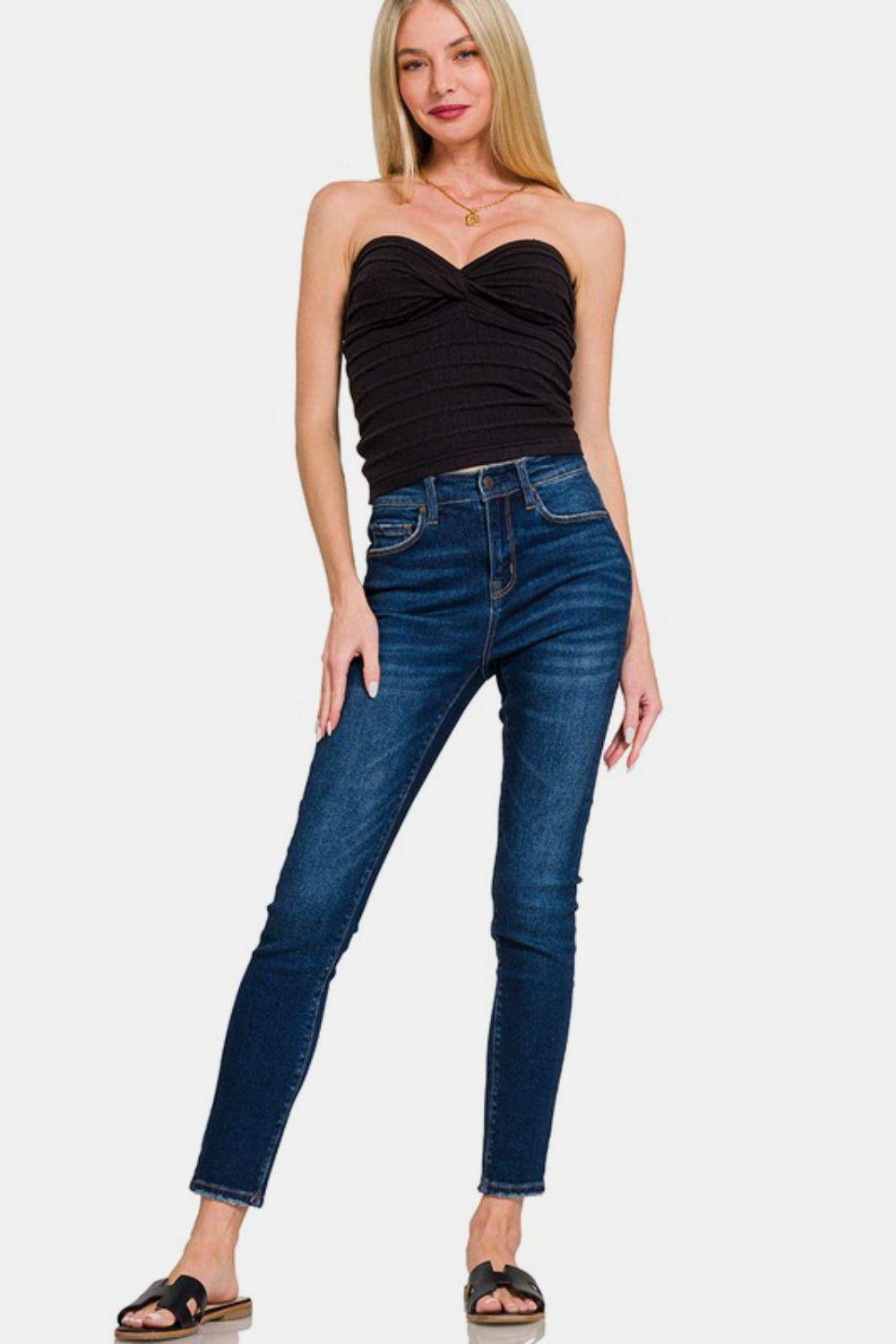 Zenana Ruched Twisted Sweetheart Neck Top-2