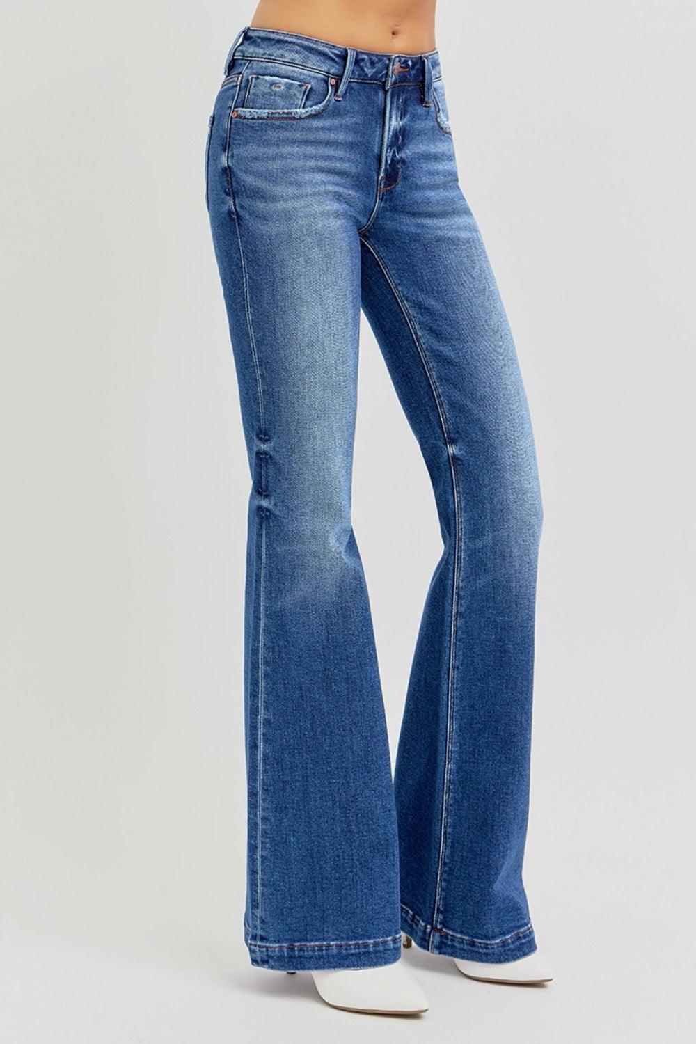 RISEN Full Size Low Rise Flare Jeans with Pockets-2