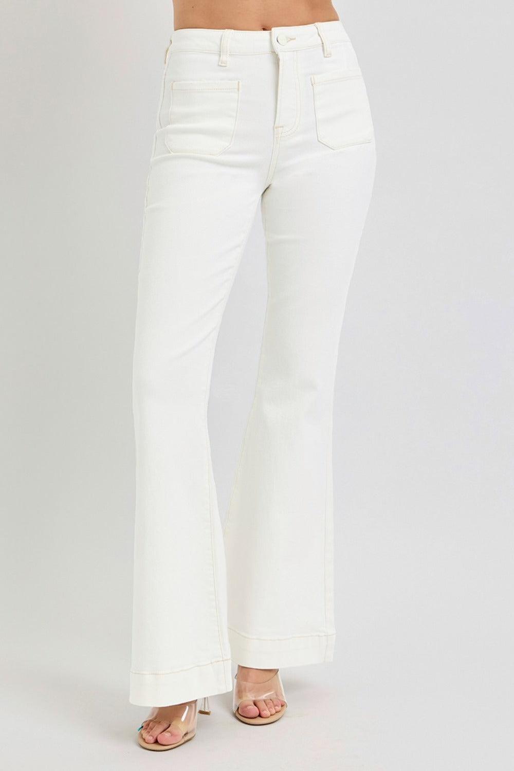 RISEN Full Size High Rise Front Patch Pocket Flare Jeans-4