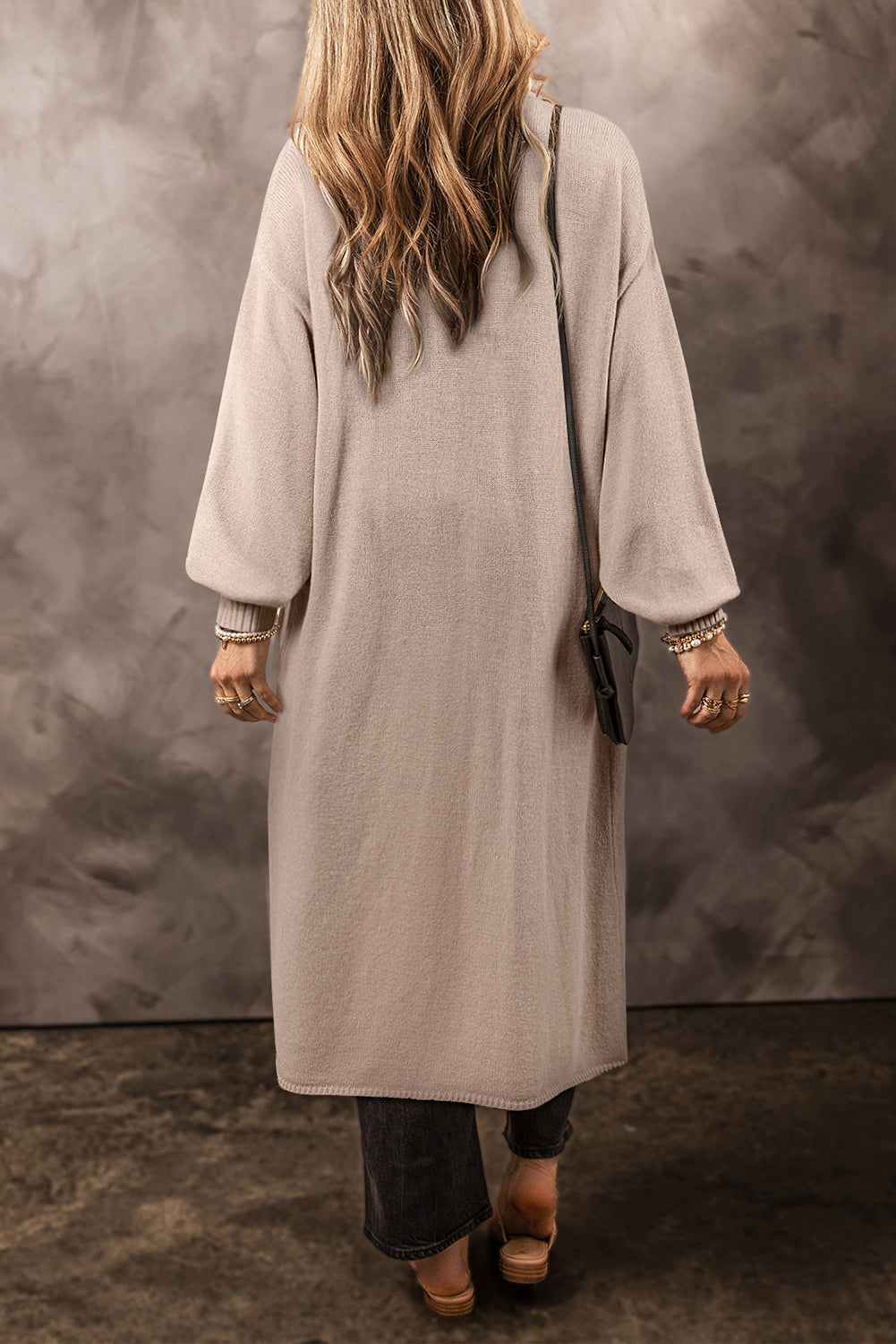 Open Front Long Knitted Cardigan