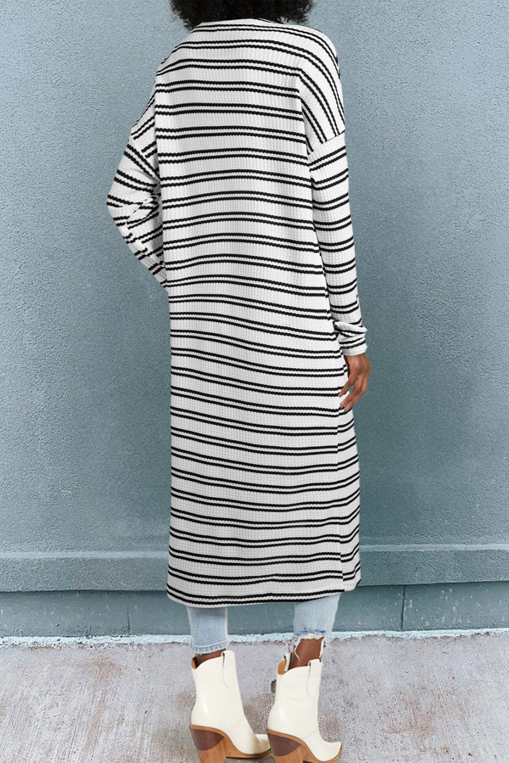 Striped Waffle Weave Duster Cardigan