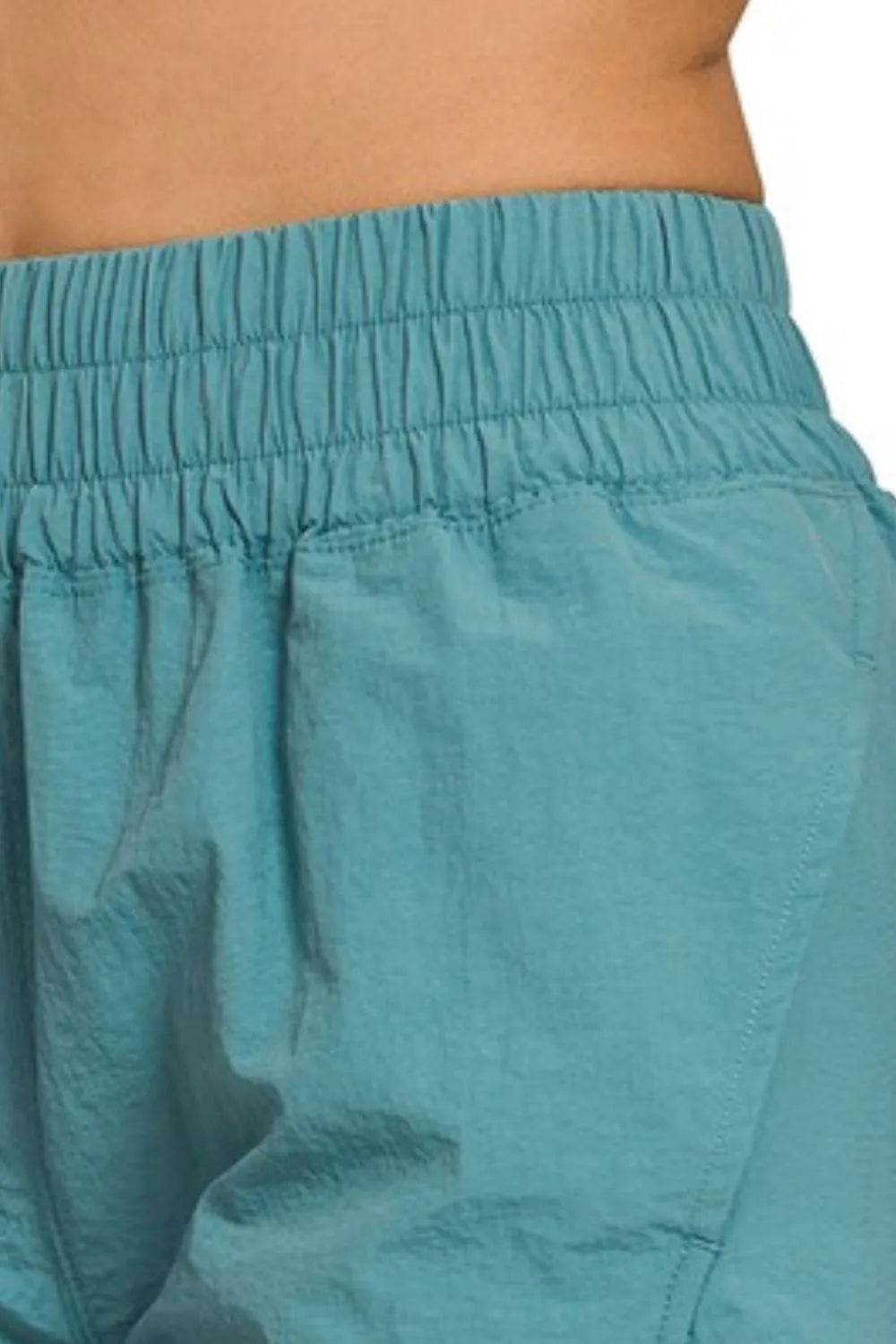 Zenana Windbreaker Smocked Waistband Running Shorts-2