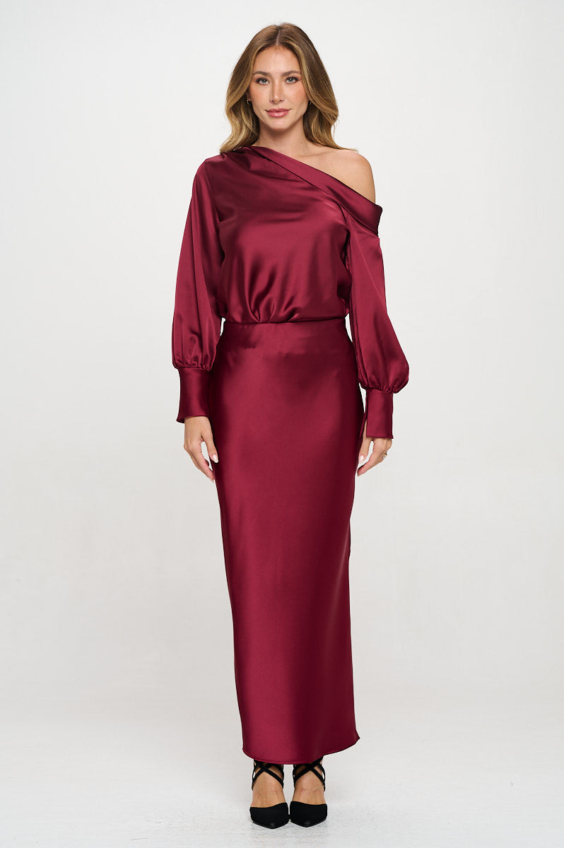 Silky Satin Maxi Skirt with Slit-4