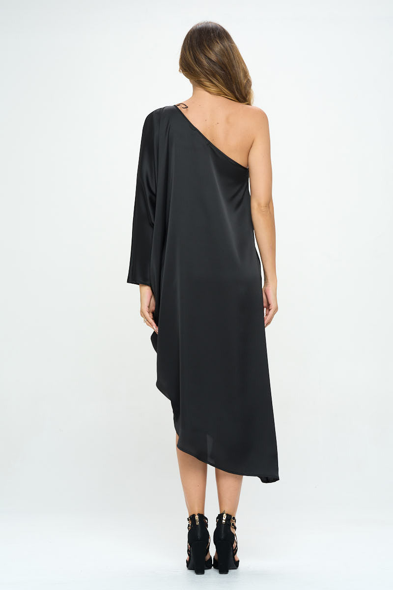 Satin Oversize One Shoulder Asymmetrical Dress-4