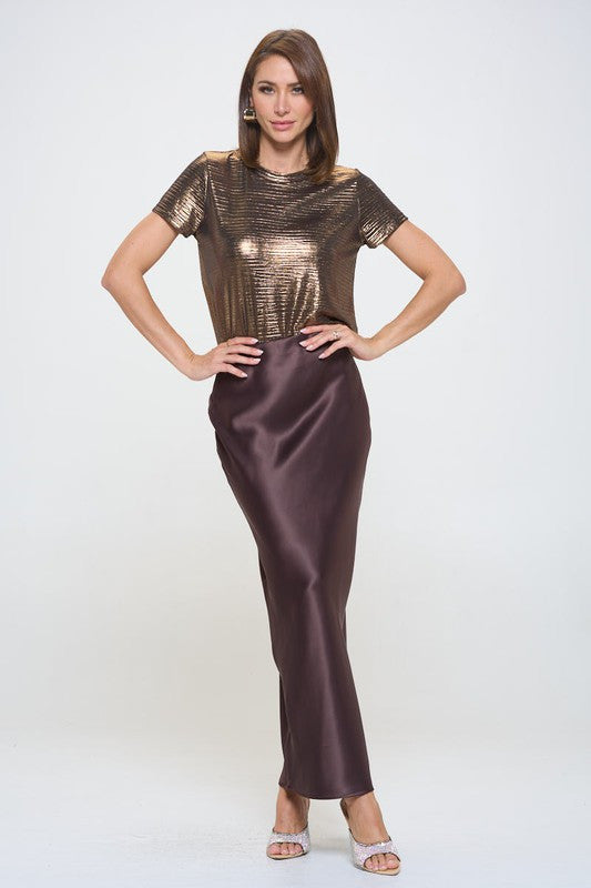 Silky Satin Maxi Skirt with Slit-4