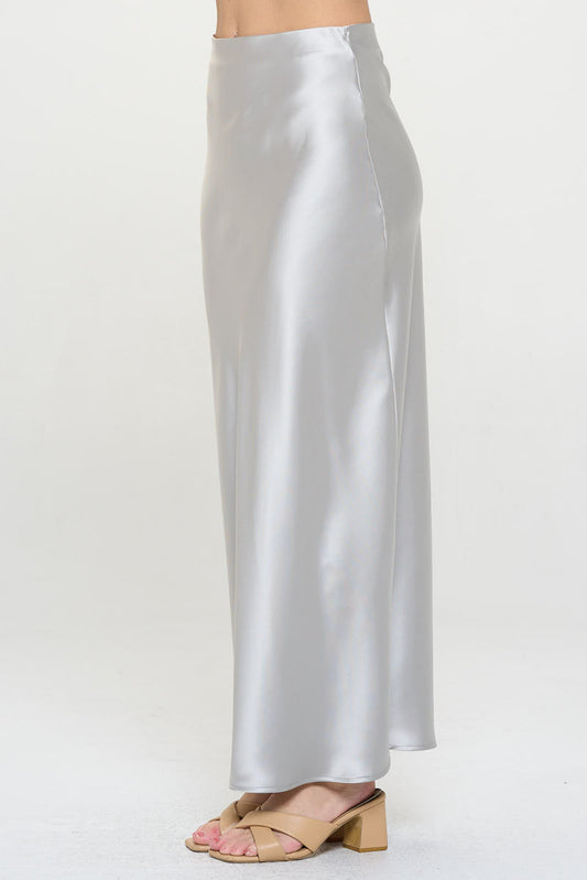 Solid Silky Satin Maxi Skirt-1