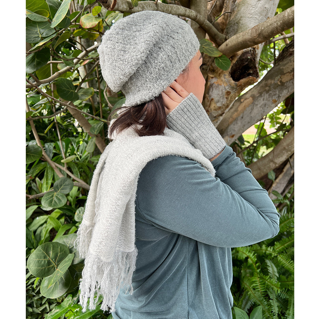 Gray Plush Knit Alpaca Scarf-2