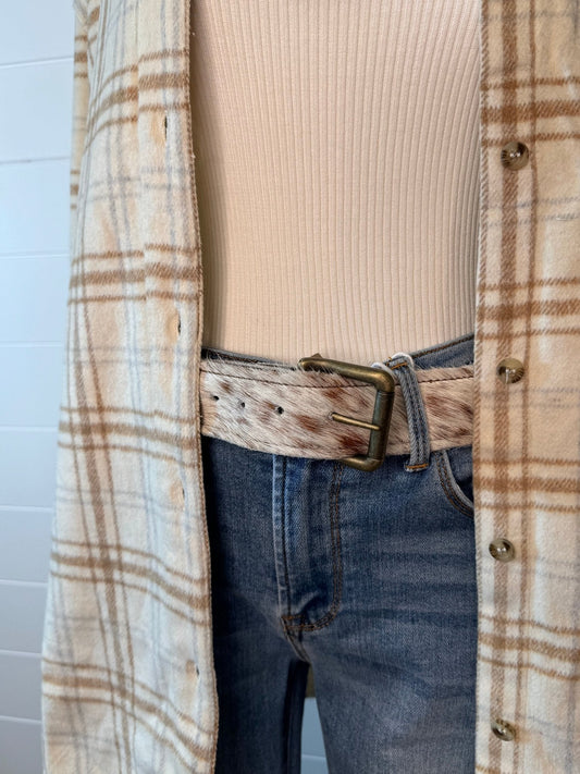 Hair-on-Hide Tan Brindle Leather Belt