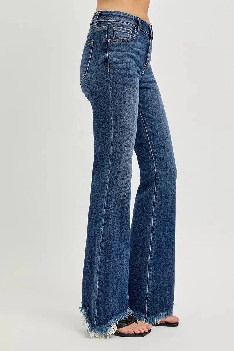 The Summer Jean - Mid Rise Flare Frayed Hem by RISEN