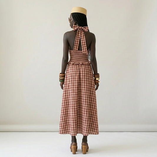 Check Halter Maxi Dress