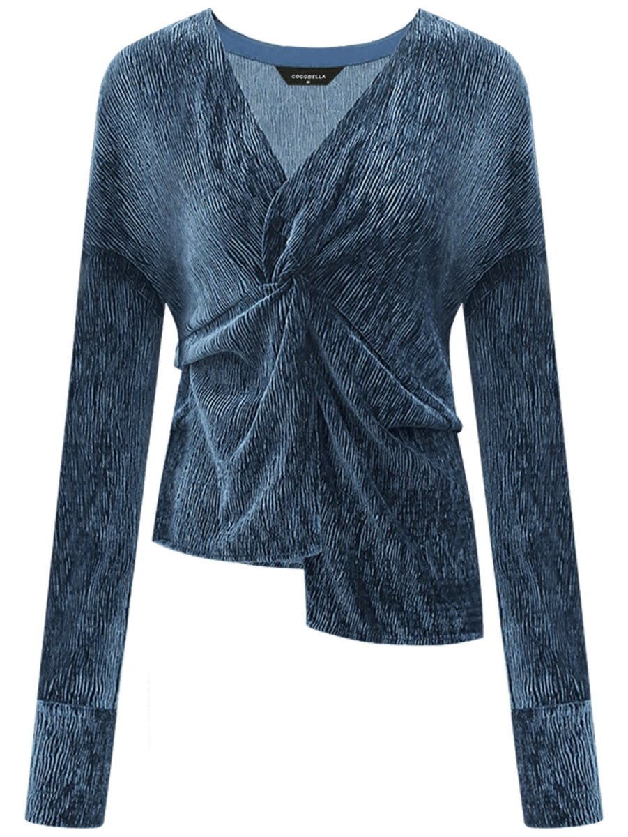 Velvet Wrap Navy Knit Top-3