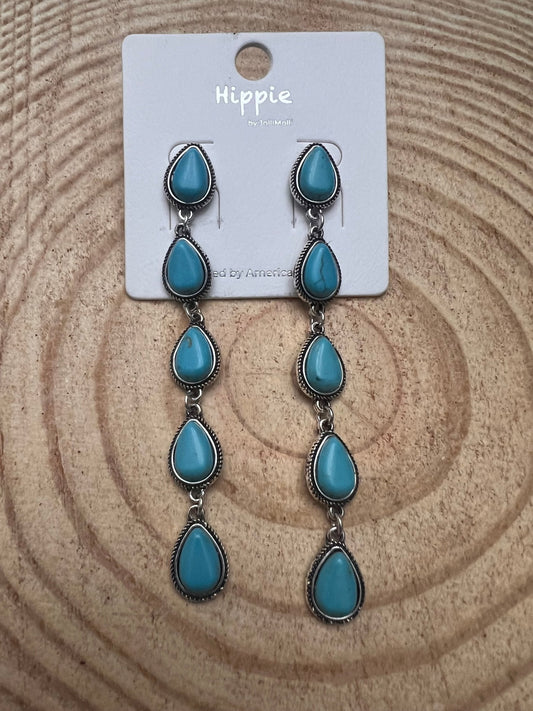Western 5 Teardrop Turquoise Dangle Earrings