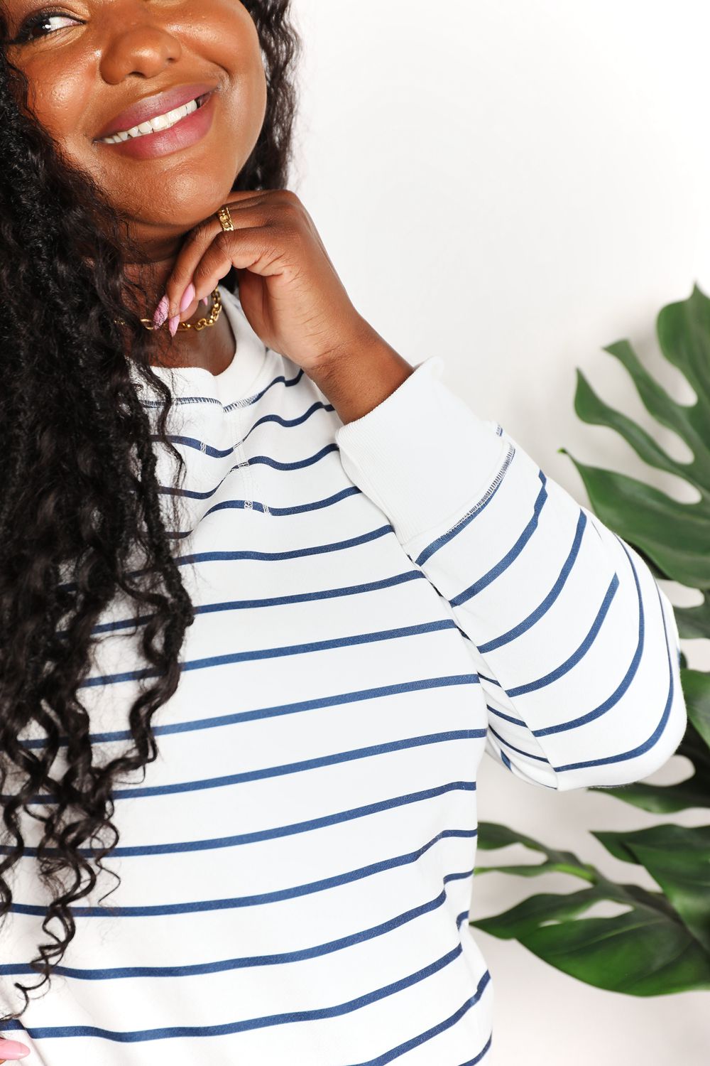 Double Take Striped Crewneck Sweatshirt