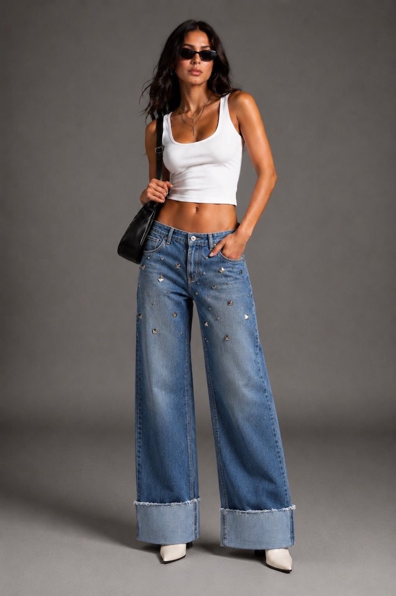The Collette Jean - Silver Static Low Rise Cuffed in Medium Wash by GJG Denim
