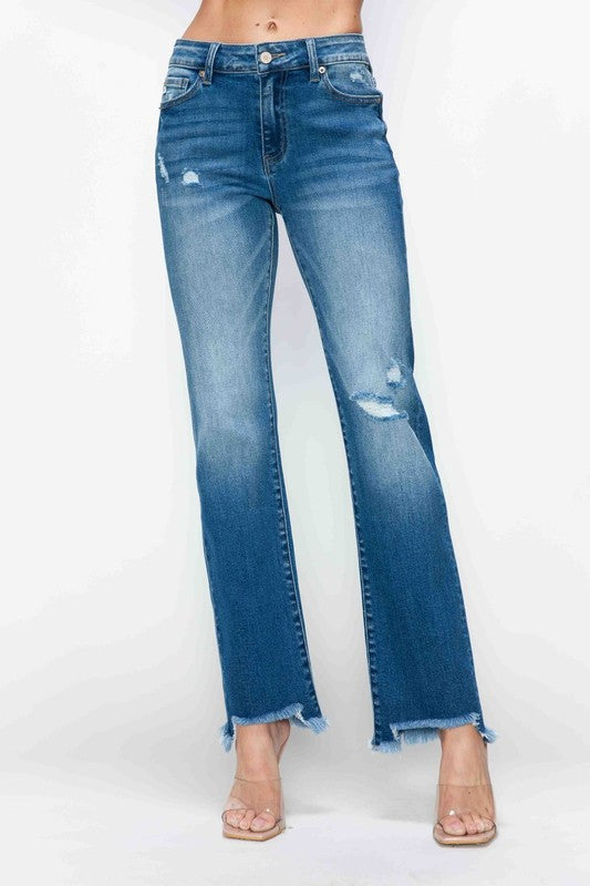 The Val Jean - Mid Rise Raw Hem Distressed Straight by bytos