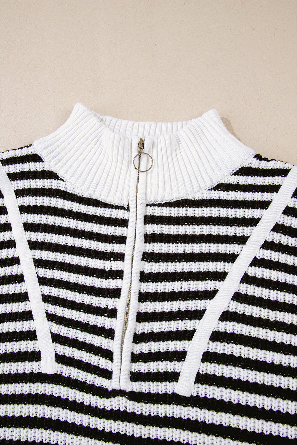 Striped 3/4 Zip Collared Sweater