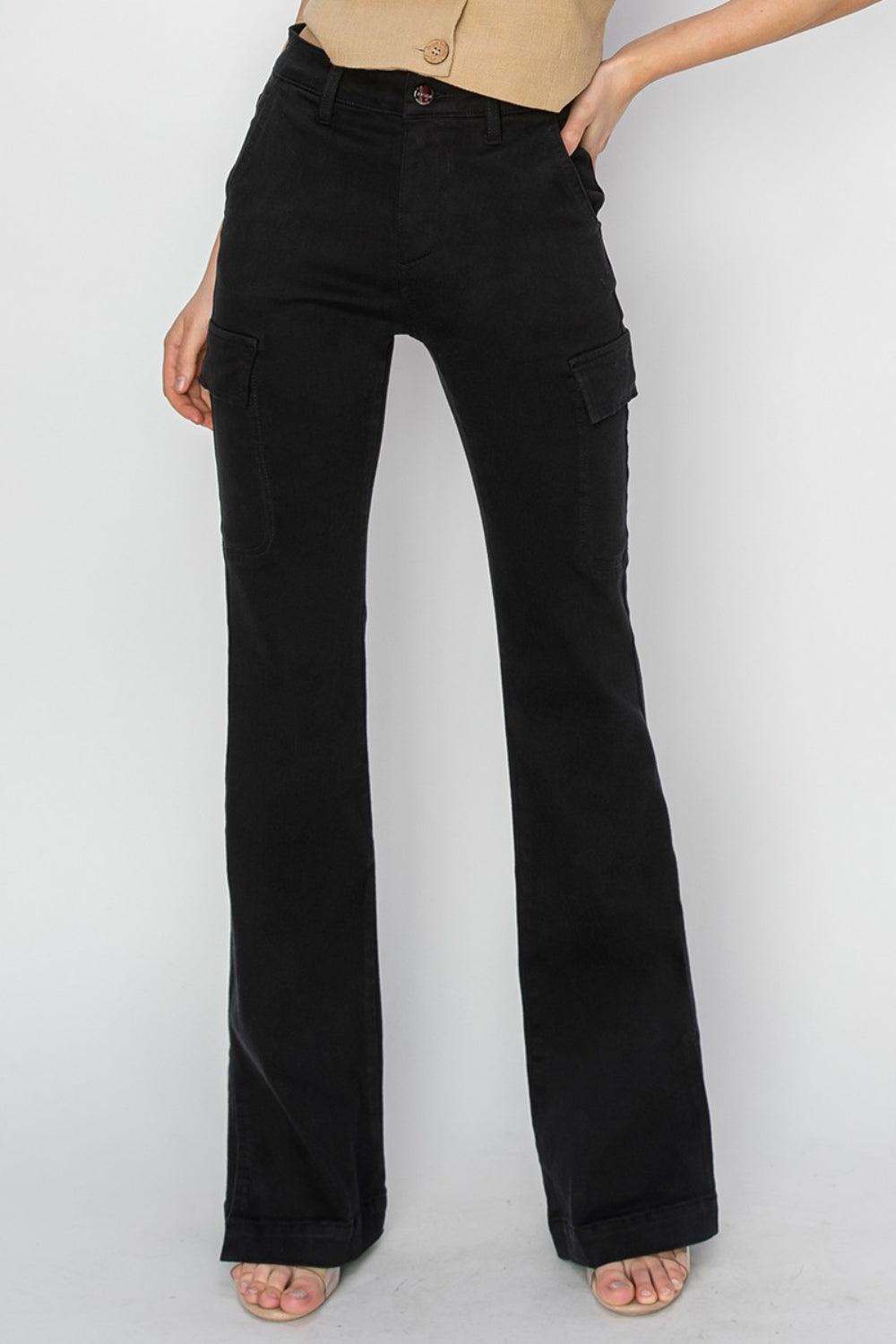 RISEN Full Size High Rise Side Slit Cargo Bootcut Jeans-3