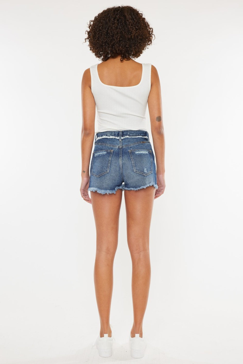 Distressed Button Fly Denim Shorts by Kancan