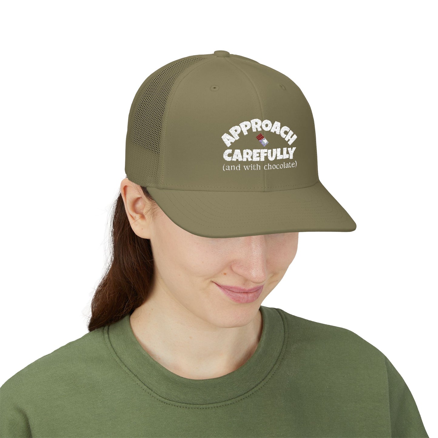 Approach with Chocolate Embroidered Snapback Trucker Cap - white font in multiple colors