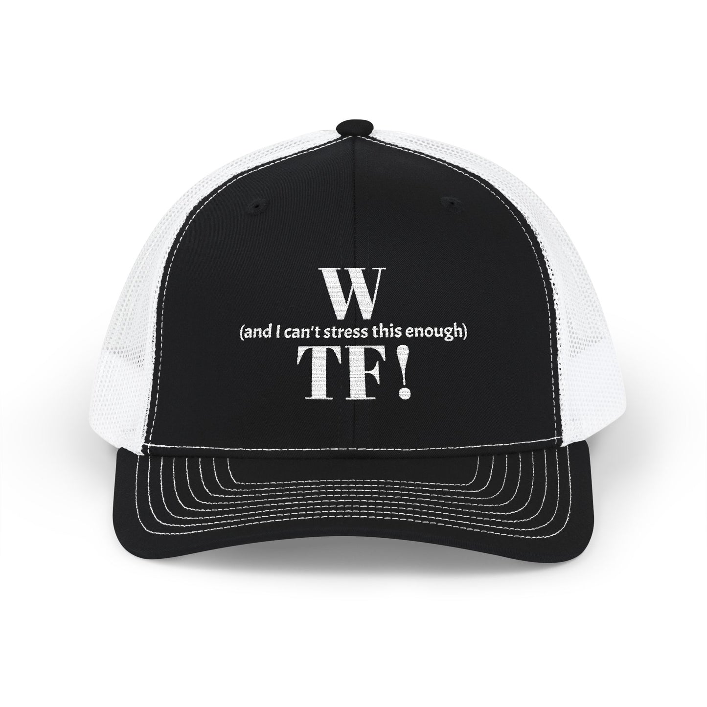 WTF Embroidered Snapback Trucker Cap - white font in multiple colors