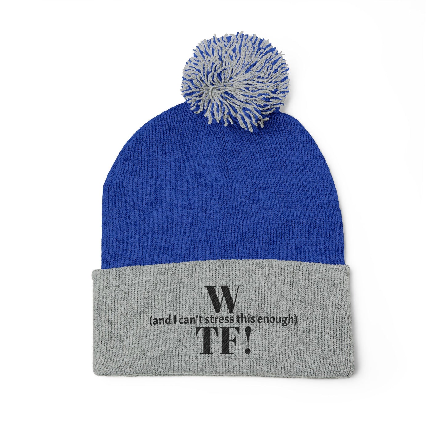 WTF Pom-Pom Knit Cap (Embroidery) - black font in multiple colors