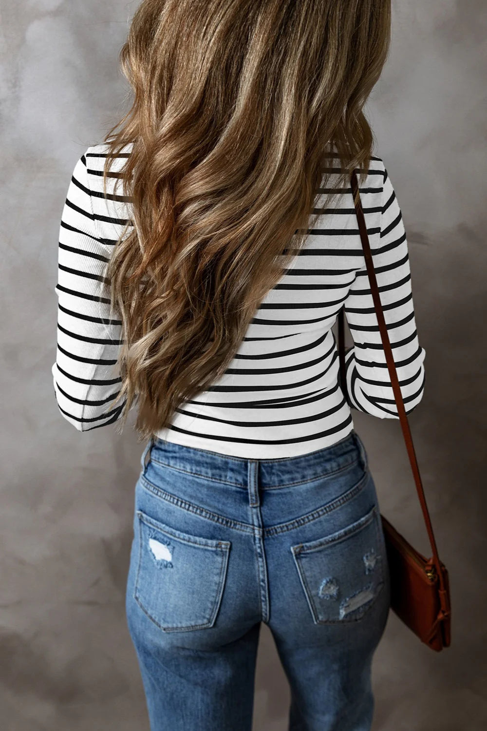 Striped V-Neck Long Sleeve Top in multiple colors