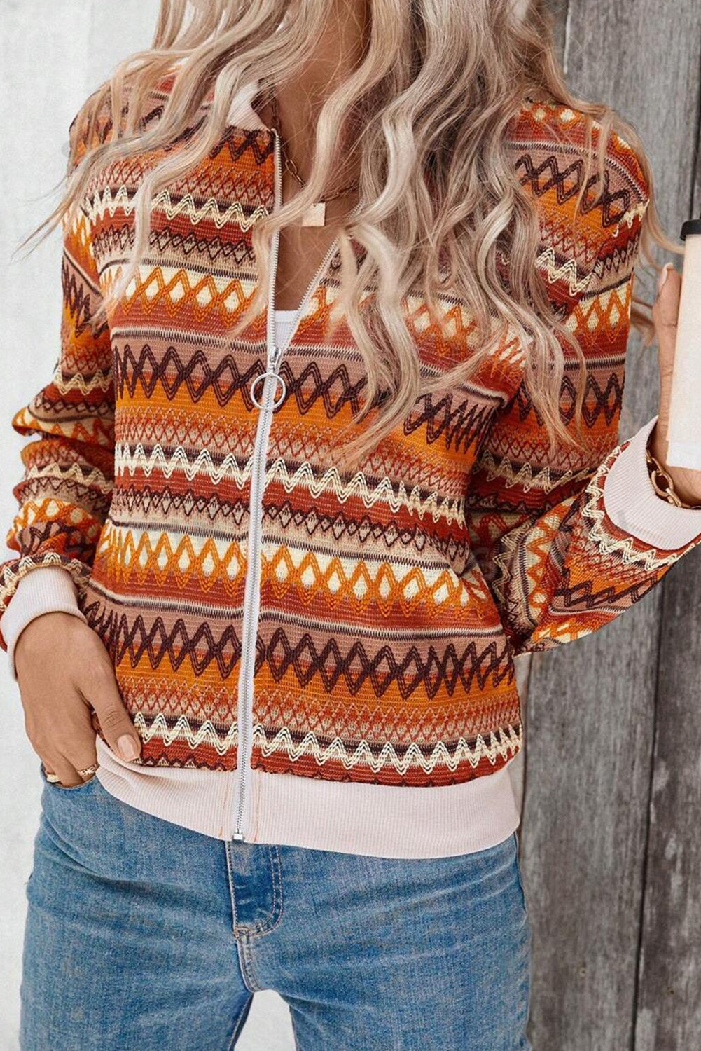 Striped Zip Up Sweater
