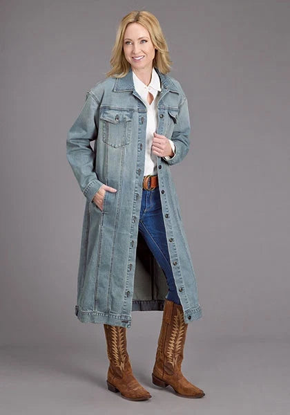 Stetson Stretch Maxi Length Denim Jacket in light wash