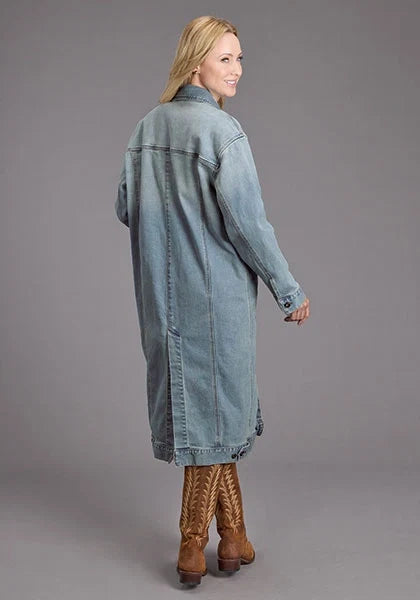 Stetson Stretch Maxi Length Denim Jacket in light wash